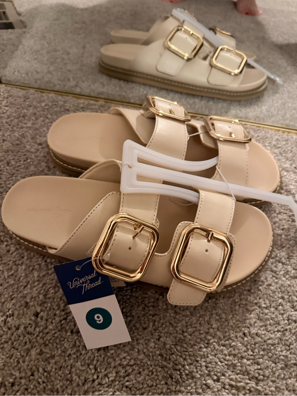 Universal Thread Cream Slide Sandals with Gold Buckles